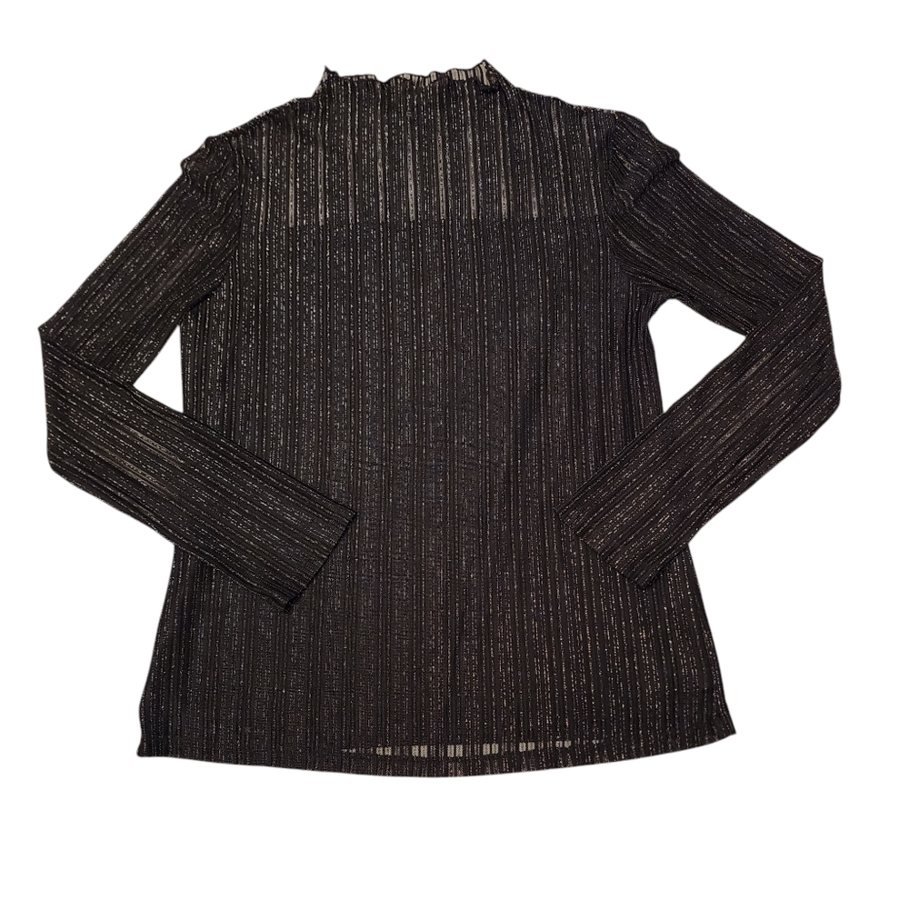 Semi Sheer Black Shimmery Mock Neck Blouse Size L - Picture 5 of 11